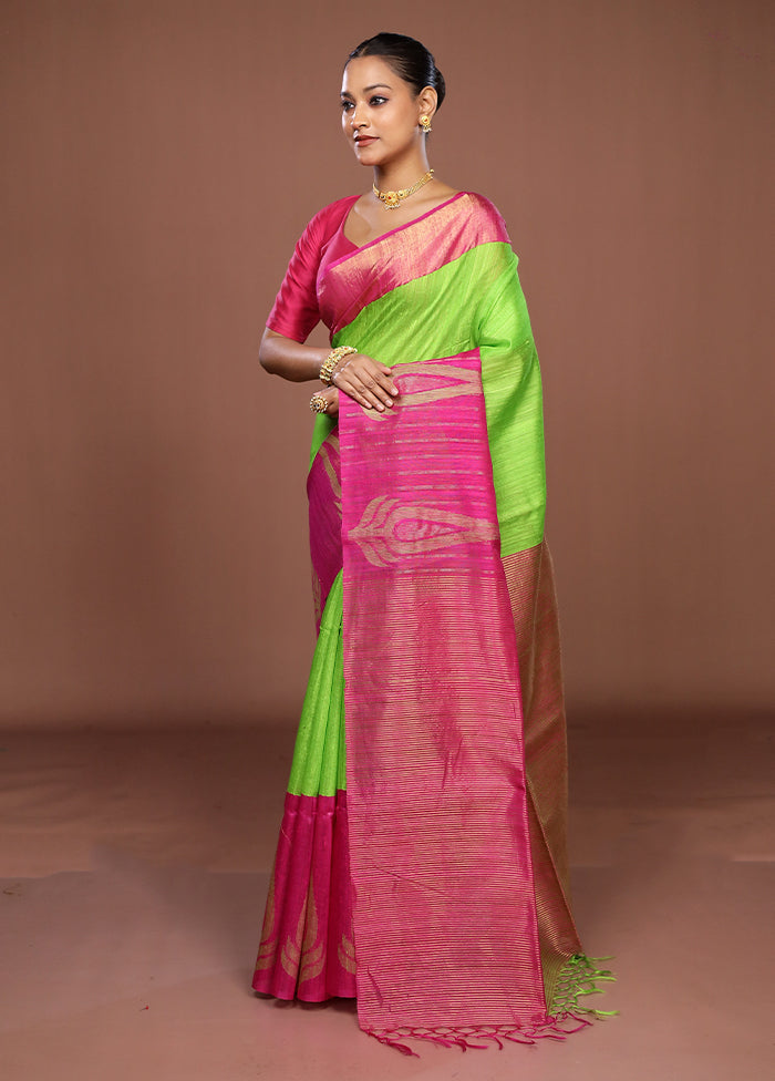 Pink Handloom Matka Pure Silk Saree With Blouse Piece