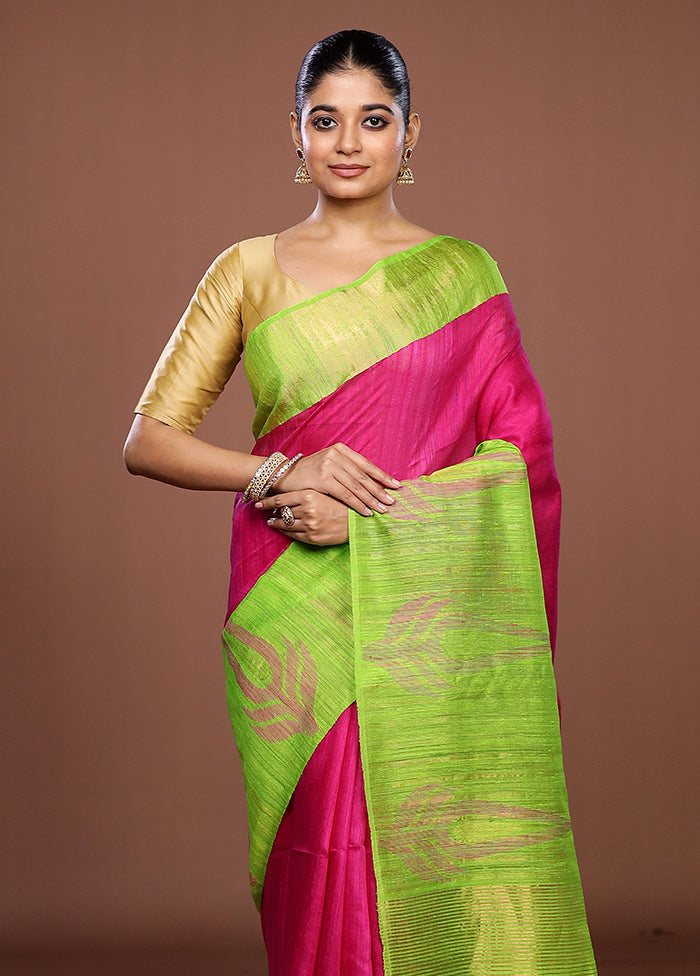 Green Handloom Matka Pure Silk Saree With Blouse Piece
