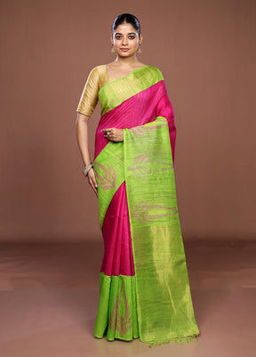 Green Handloom Matka Pure Silk Saree With Blouse Piece