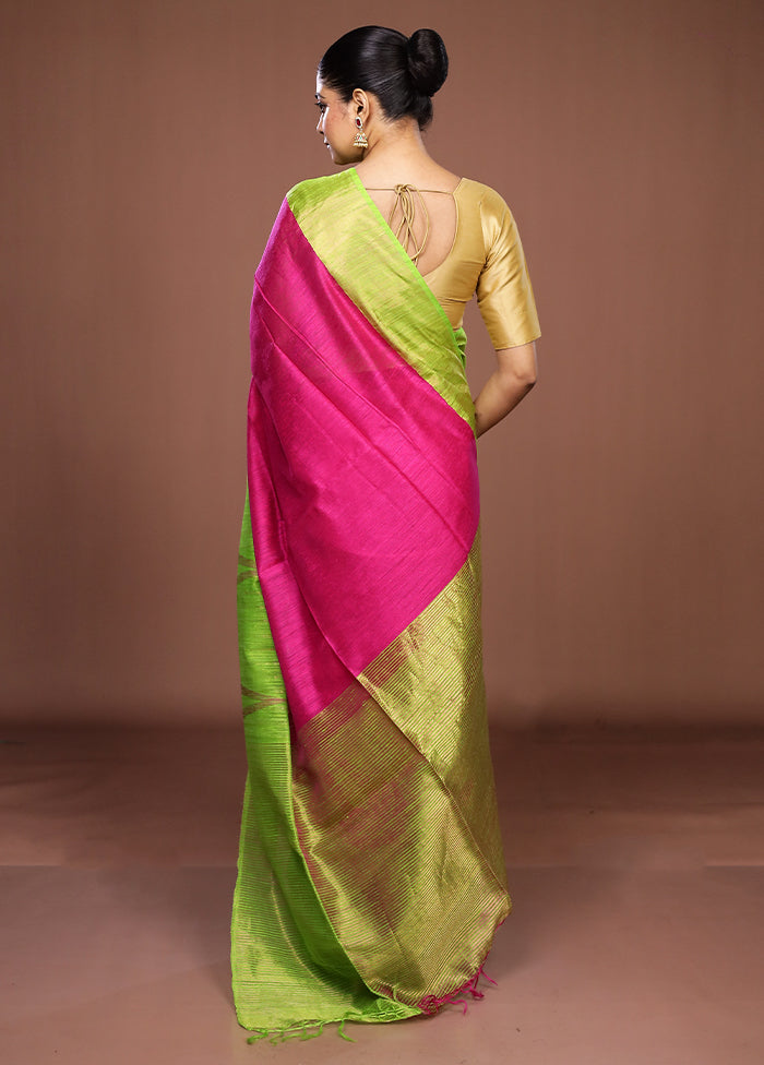 Green Handloom Matka Pure Silk Saree With Blouse Piece