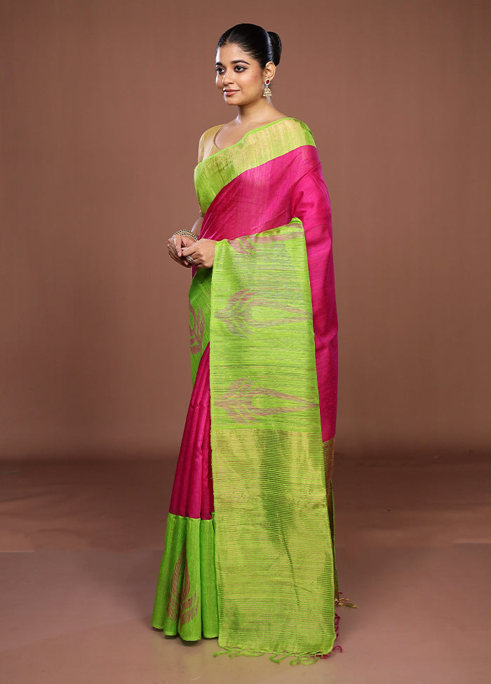 Green Handloom Matka Pure Silk Saree With Blouse Piece