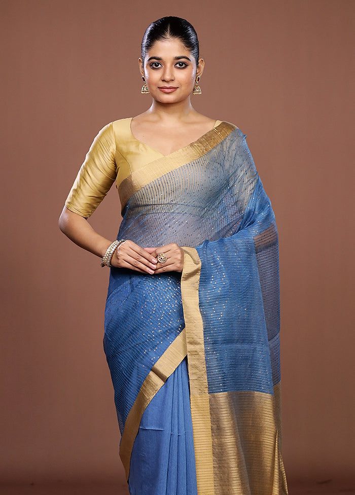 Blue Matka Silk Saree With Blouse Piece