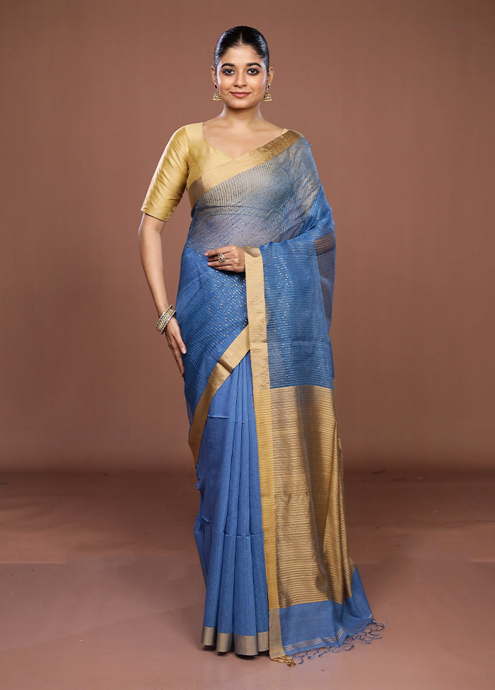 Blue Matka Silk Saree With Blouse Piece