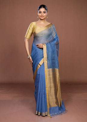 Blue Matka Silk Saree With Blouse Piece