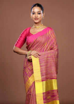 Pink Matka Silk Saree With Blouse Piece