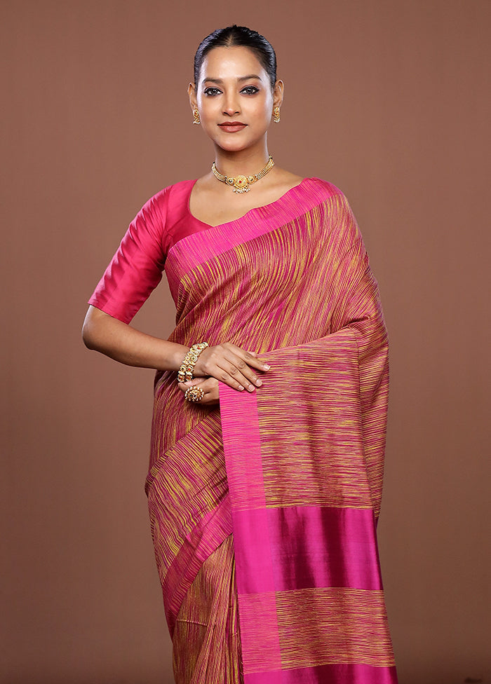 Pink Matka Silk Saree With Blouse Piece