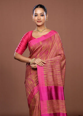 Pink Matka Silk Saree With Blouse Piece