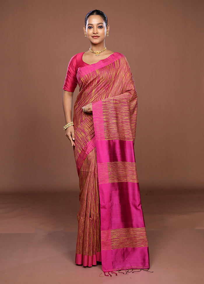 Pink Matka Silk Saree With Blouse Piece