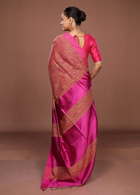 Pink Matka Silk Saree With Blouse Piece