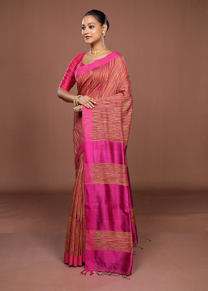 Pink Matka Silk Saree With Blouse Piece