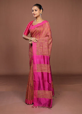 Pink Matka Silk Saree With Blouse Piece