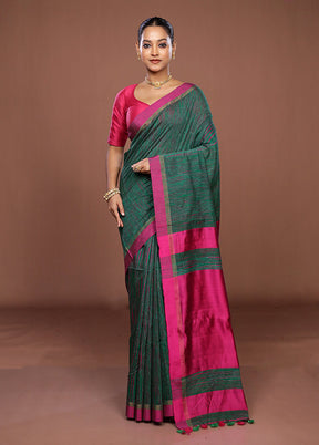 Green Matka Silk Saree With Blouse Piece