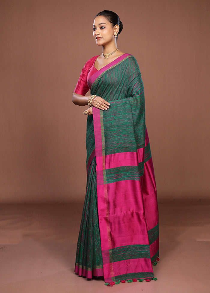 Green Matka Silk Saree With Blouse Piece