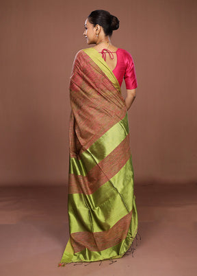 Green Matka Silk Saree With Blouse Piece