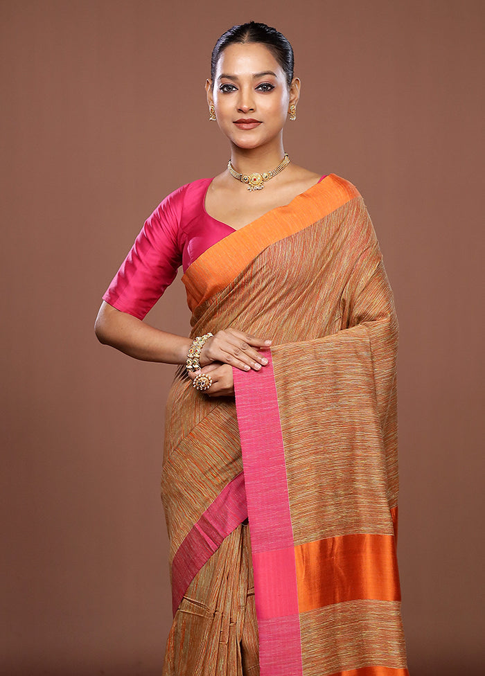 Rust Matka Silk Saree With Blouse Piece