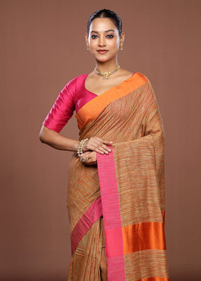 Rust Matka Silk Saree With Blouse Piece