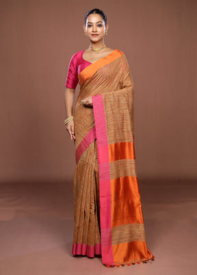 Rust Matka Silk Saree With Blouse Piece