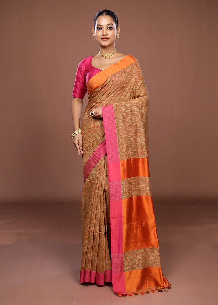 Rust Matka Silk Saree With Blouse Piece