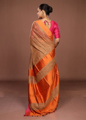 Rust Matka Silk Saree With Blouse Piece