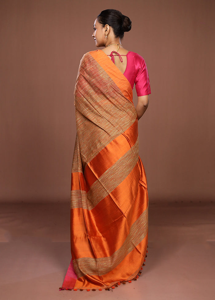 Rust Matka Silk Saree With Blouse Piece