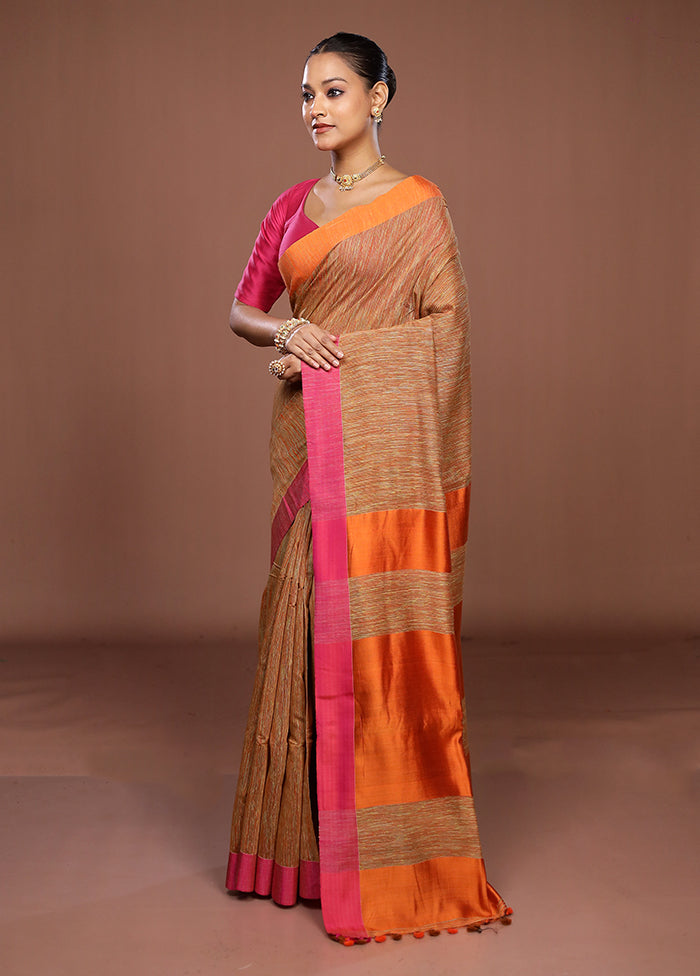 Rust Matka Silk Saree With Blouse Piece