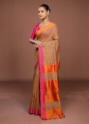 Rust Matka Silk Saree With Blouse Piece