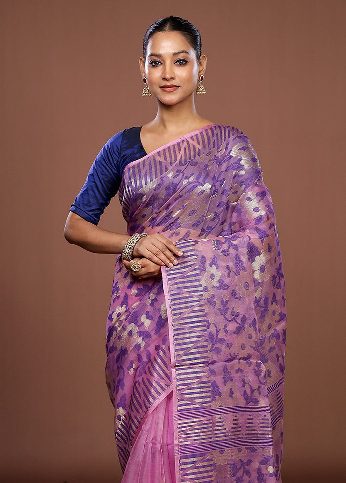 Pink Matka Silk Saree With Blouse Piece