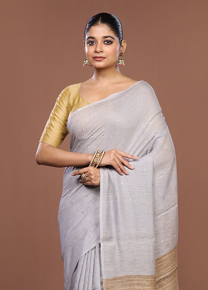 Grey Matka Silk Saree With Blouse Piece