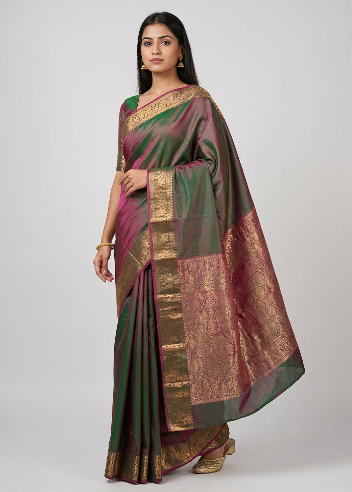 Purple Handloom Kanjivaram Pure Silk Saree With Blouse Piece