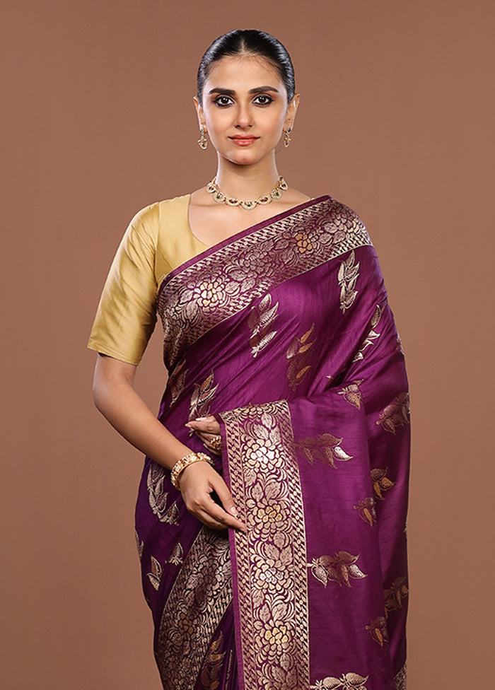Purple Dupion Silk Saree With Blouse Piece