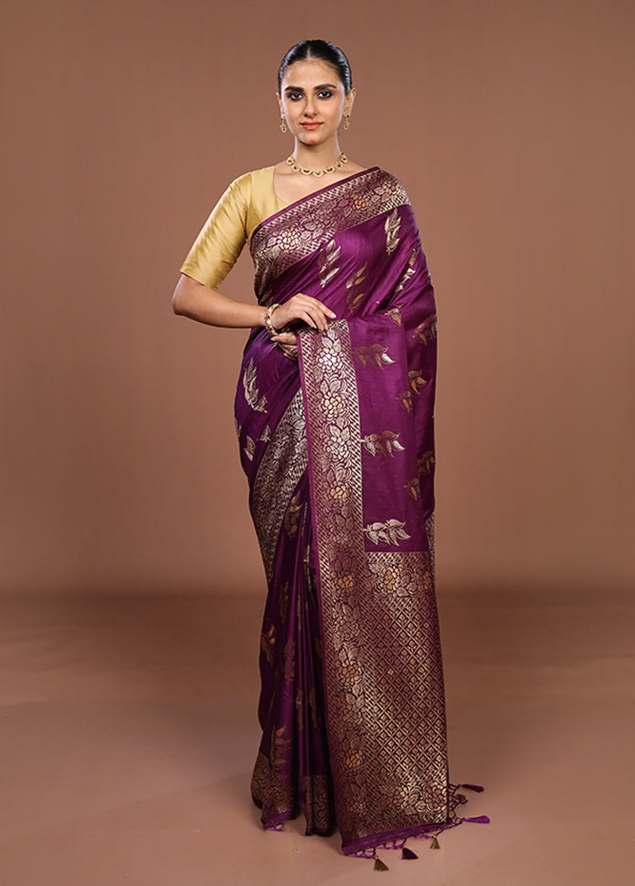 Purple Dupion Silk Saree With Blouse Piece