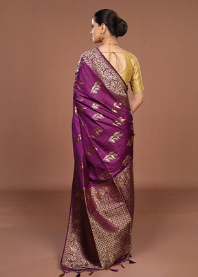 Purple Dupion Silk Saree With Blouse Piece