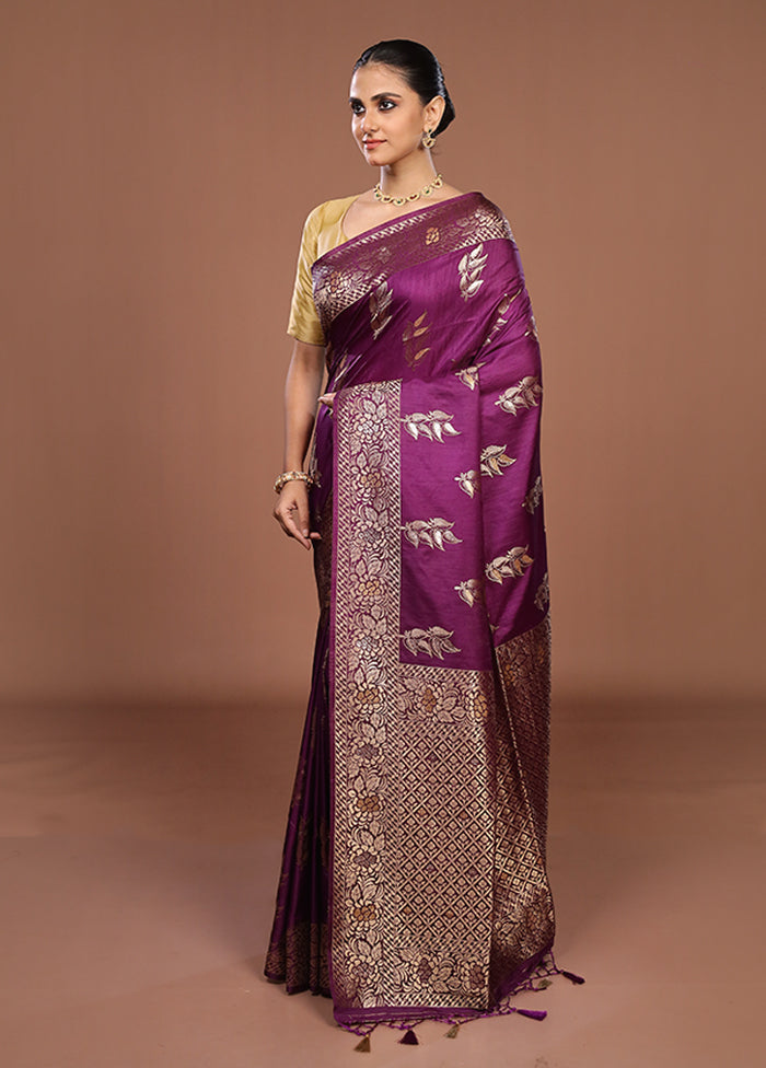 Purple Dupion Silk Saree With Blouse Piece