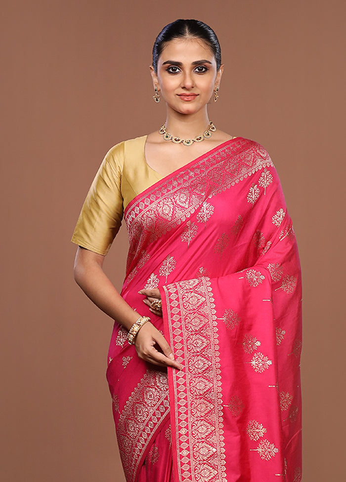 Pink Dupion Silk Saree With Blouse Piece