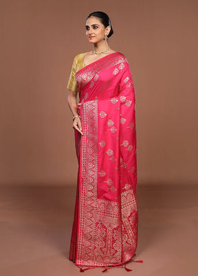 Pink Dupion Silk Saree With Blouse Piece
