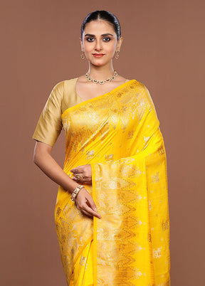 Yellow Dupion Silk Saree With Blouse Piece