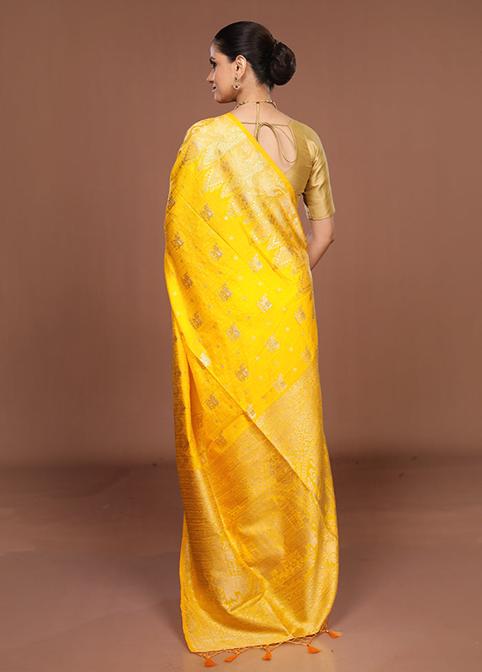 Yellow Dupion Silk Saree With Blouse Piece