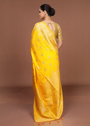 Yellow Dupion Silk Saree With Blouse Piece