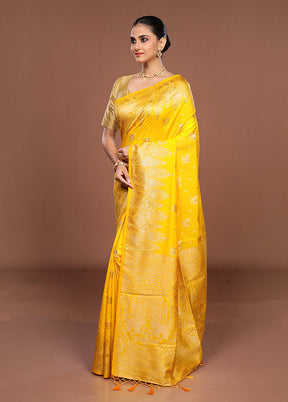 Yellow Dupion Silk Saree With Blouse Piece