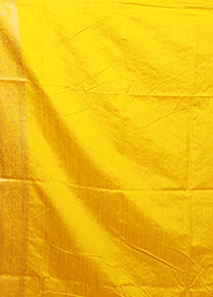 Yellow Dupion Silk Saree With Blouse Piece