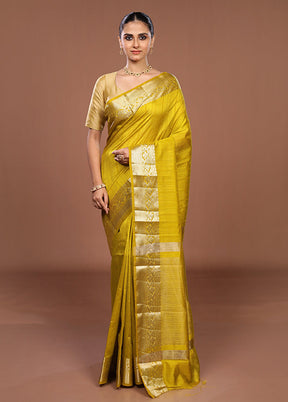 Yellow Dupion Silk Saree With Blouse Piece