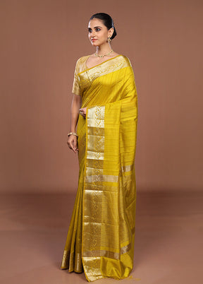 Yellow Dupion Silk Saree With Blouse Piece
