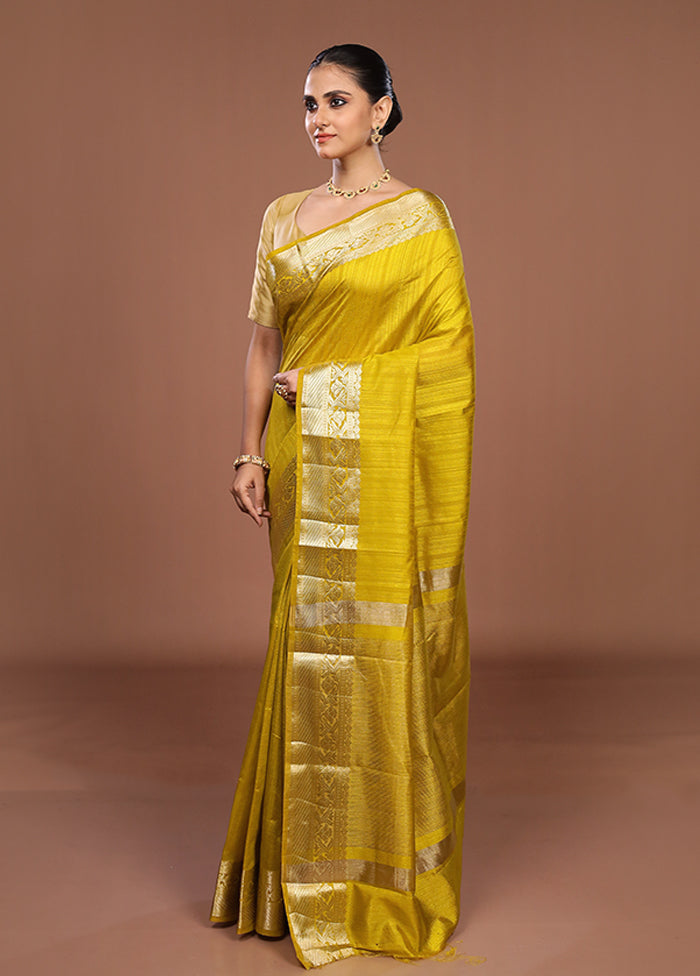 Yellow Dupion Silk Saree With Blouse Piece