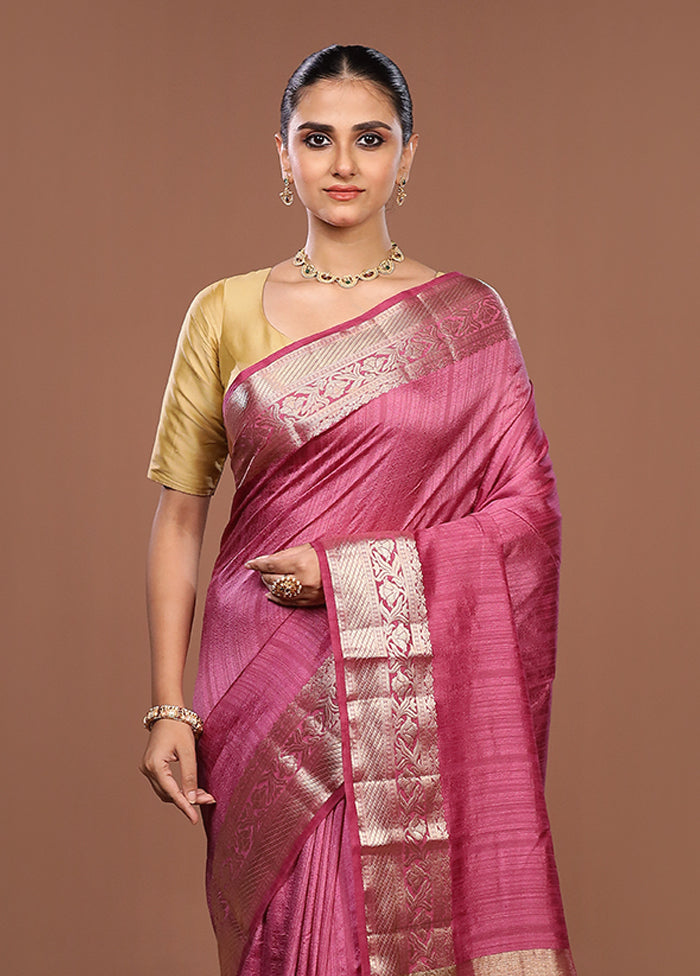 Pink Dupion Silk Saree With Blouse Piece