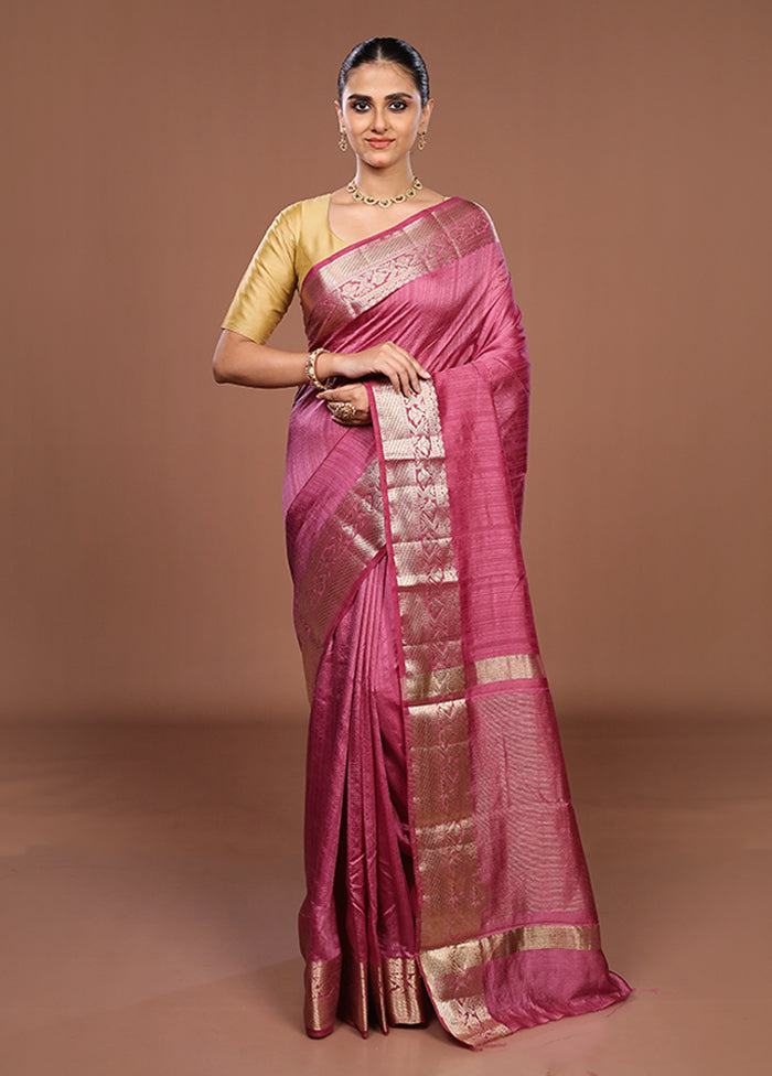 Pink Dupion Silk Saree With Blouse Piece