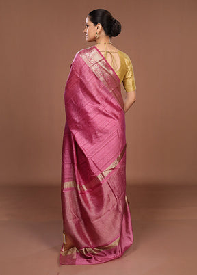 Pink Dupion Silk Saree With Blouse Piece