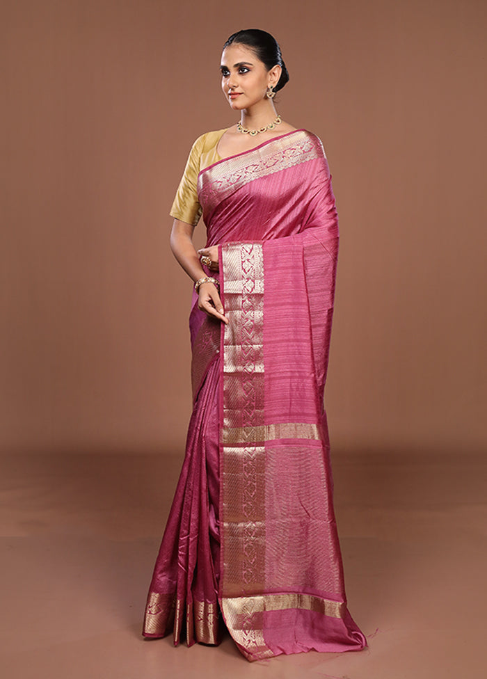 Pink Dupion Silk Saree With Blouse Piece