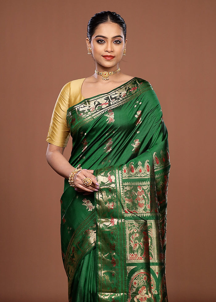 Green Handloom Swarnachuri Pure Silk Saree With Blouse Piece