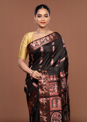 Black Handloom Swarnachuri Pure Silk Saree With Blouse Piece