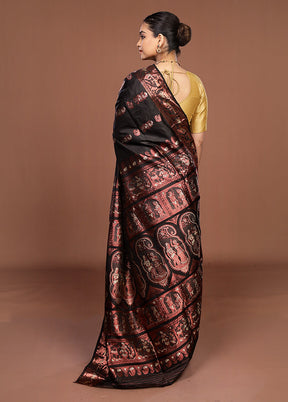 Black Handloom Swarnachuri Pure Silk Saree With Blouse Piece